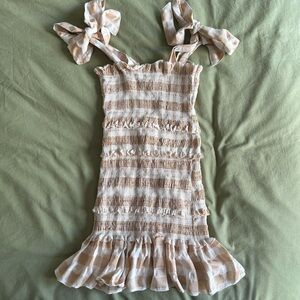 Mable checkered gingham ruffle tie strap mini dress